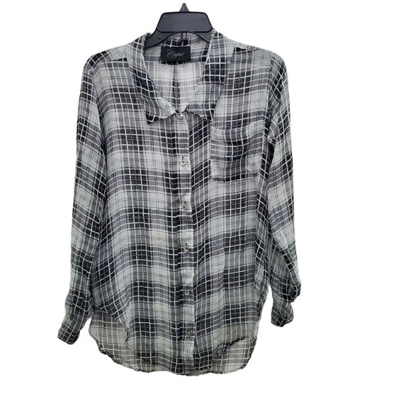 Urban Outfitters | Corpus Women's Black White Plaid 100% Silk Sheer Button Up XS - Picture 1 of 6